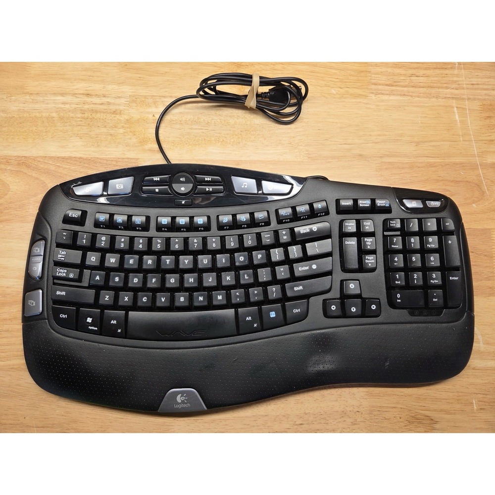 Logitech Wave Corded Keyboard Y-UV90 Black Ergonomic USB Wired 820-000549